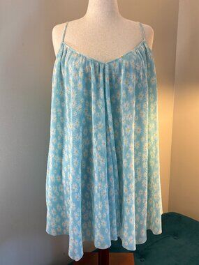 ZARA Daisy Print Sundress Size L Flowy Blue Summer Dress